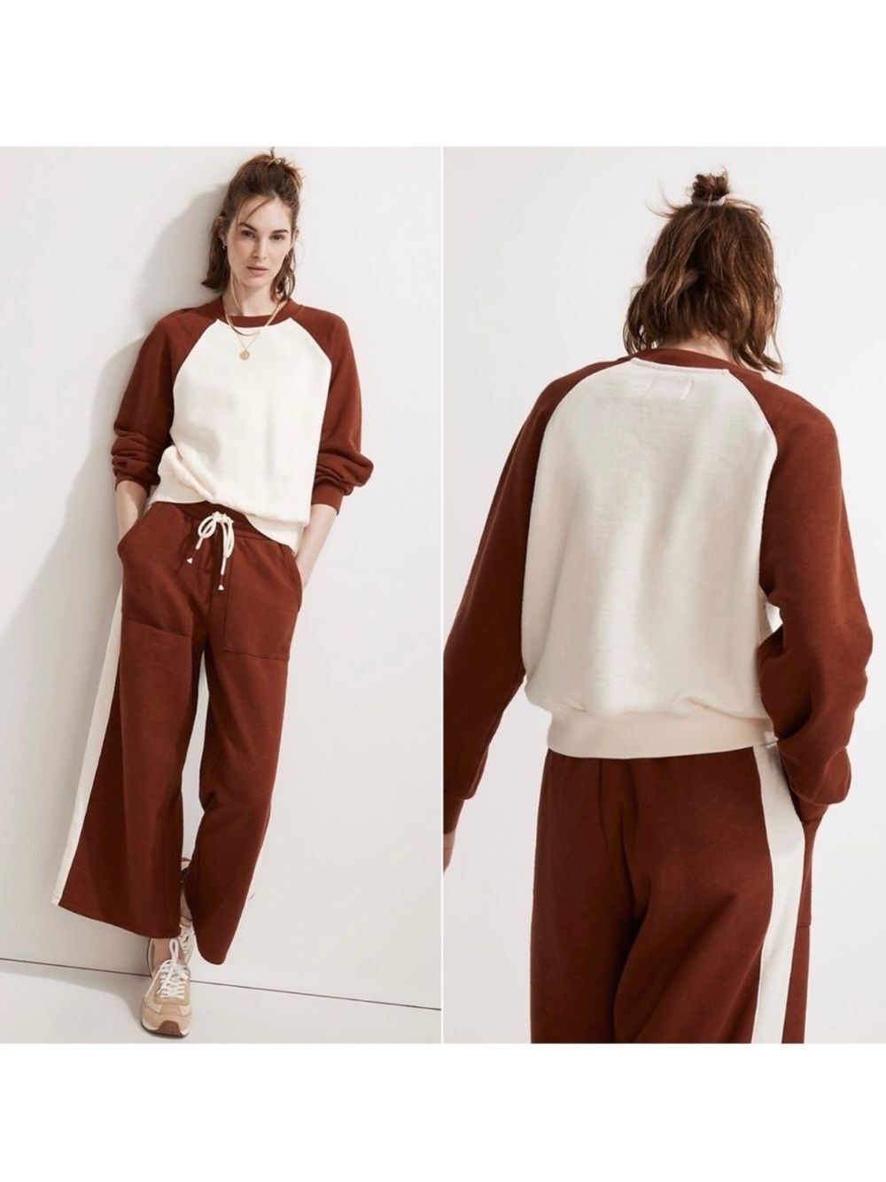 MADEWELL Colorblock Baseball Sweatshirt Oatmeal Copper Women’s Size XS
